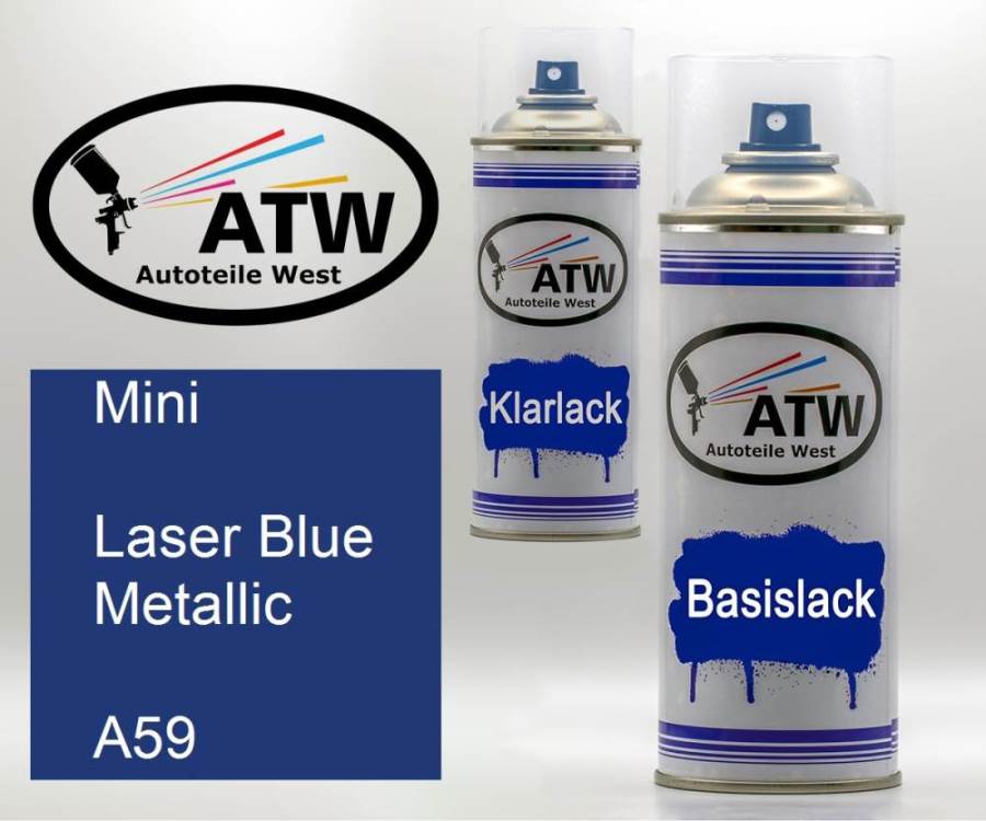 Mini, Laser Blue Metallic, A59: 400ml Sprühdose + 400ml Klarlack - Set, von ATW Autoteile West.